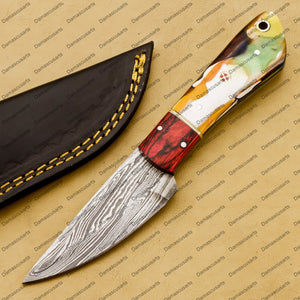 Customize Custom Hand Made Forged Hunter Knife Damascus Steel Bowie Knife Handle Dia Bone with Leather Sheath Free Key Chain Gift