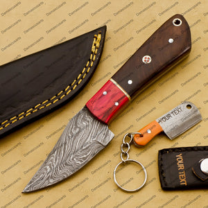 Customize Custom Hand Made Forged Hunter Knife Damascus Steel Bowie Knife Handle Dia Bone with Leather Sheath Free Key Chain Gift