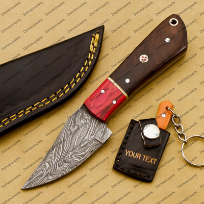 Customize Custom Hand Made Forged Hunter Knife Damascus Steel Bowie Knife Handle Dia Bone with Leather Sheath Free Key Chain Gift