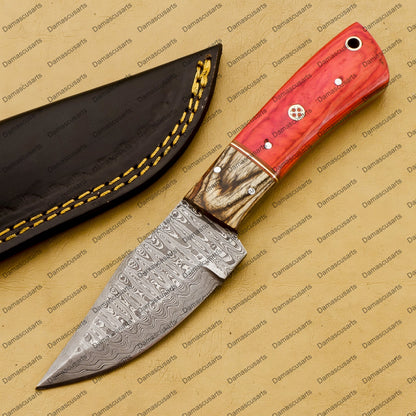 Customize Custom Hand Made Forged Hunter Knife Damascus Steel Bowie Knife Handle Dia Bone with Leather Sheath Free Key Chain Gift