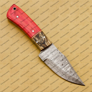 Customize Custom Hand Made Forged Hunter Knife Damascus Steel Bowie Knife Handle Dia Bone with Leather Sheath Free Key Chain Gift