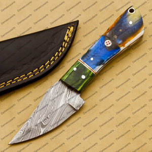 Customize Custom Hand Made Forged Hunter Knife Damascus Steel Bowie Knife Handle Dia Bone with Leather Sheath Free Key Chain Gift