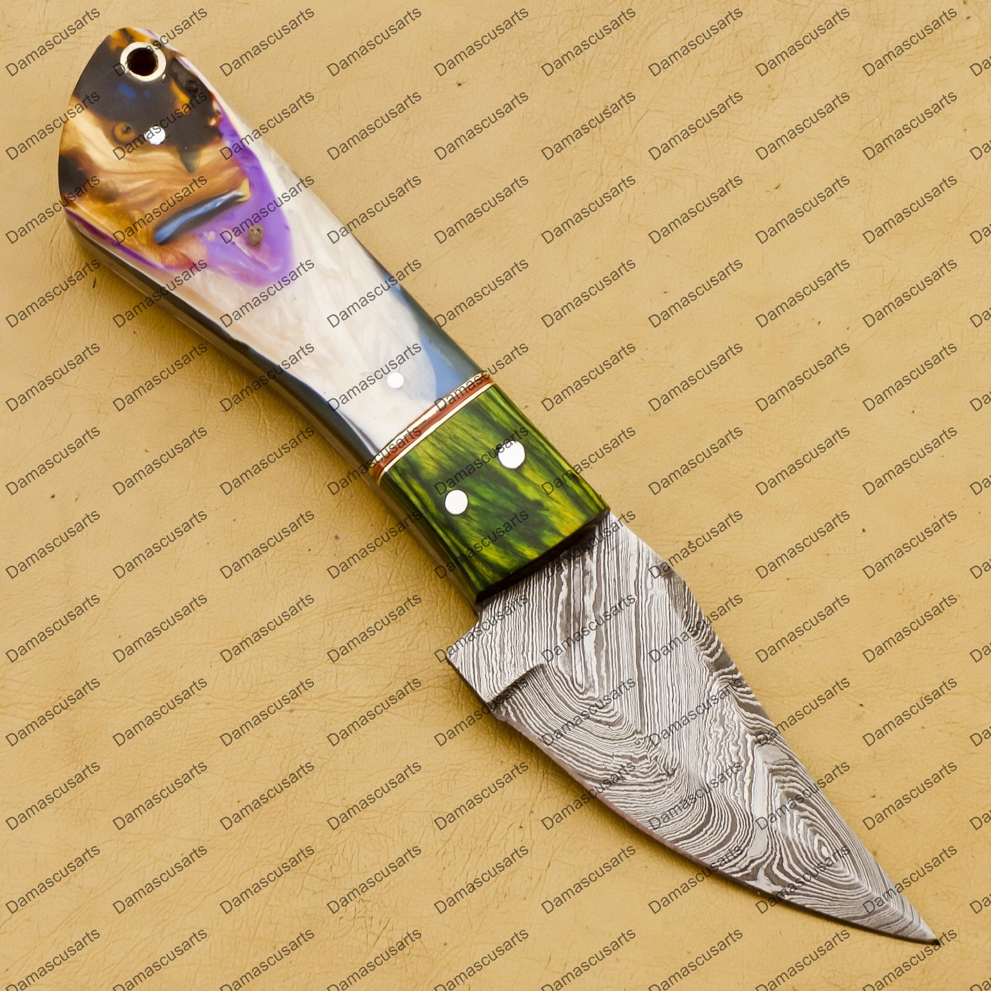 Customize Custom Hand Made Forged Hunter Knife Damascus Steel Bowie Knife Handle Dia Bone with Leather Sheath Free Key Chain Gift