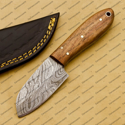 Customize Custom Hand Made Forged Hunter Knife Damascus Steel Bowie Knife Handle Tali Wood with Leather Sheath Free Key Chain Gift