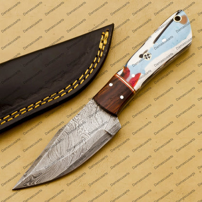 Customize Custom Hand Made Forged Hunter Knife Damascus Steel Bowie Knife Handle Tali Wood with Leather Sheath Free Key Chain Gift