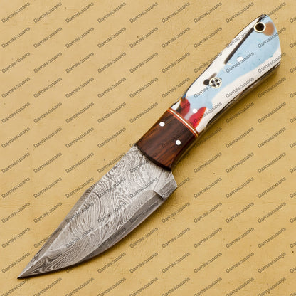 Customize Custom Hand Made Forged Hunter Knife Damascus Steel Bowie Knife Handle Tali Wood with Leather Sheath Free Key Chain Gift