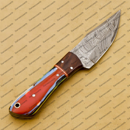 Customize Custom Hand Made Forged Hunter Knife Damascus Steel Bowie Knife Handle Tali Wood with Leather Sheath Free Key Chain Gift