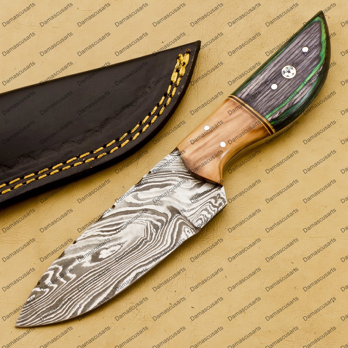 Customize Custom Hand Made Forged Hunter Knife Damascus Steel Bowie Knife Handle Tali Wood with Leather Sheath Free Key Chain Gift