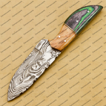 Customize Custom Hand Made Forged Hunter Knife Damascus Steel Bowie Knife Handle Tali Wood with Leather Sheath Free Key Chain Gift