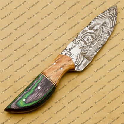 Customize Custom Hand Made Forged Hunter Knife Damascus Steel Bowie Knife Handle Tali Wood with Leather Sheath Free Key Chain Gift