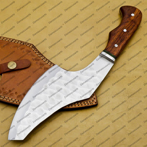 Handmade Damascus Steel Cleaver Chopper Chef Kitchen Knife Heavy Duty Damascus Handle Walnut Wood with Leather Sheeth