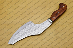 Handmade Damascus Steel Cleaver Chopper Chef Kitchen Knife Heavy Duty Damascus Handle Walnut Wood with Leather Sheeth