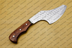 Handmade Damascus Steel Cleaver Chopper Chef Kitchen Knife Heavy Duty Damascus Handle Walnut Wood with Leather Sheeth