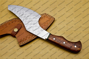 Handmade Damascus Steel Cleaver Chopper Chef Kitchen Knife Heavy Duty Damascus Handle Walnut Wood with Leather Sheeth