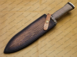 12" personalized Python High End Handmade Damascus Steel Mosaic Bowie Knife Hunting Knife 7 inches Blade with handle leather sheath