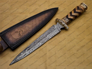 18" personalized Python High End Handmade Damascus Steel Mosaic Bowie Knife Hunting Knife 13 inches Blade with handle leather sheath