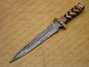 18" personalized Python High End Handmade Damascus Steel Mosaic Bowie Knife Hunting Knife 13 inches Blade with handle leather sheath