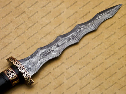 14" personalized Python High End Handmade Damascus Steel Mosaic Bowie Knife Hunting Knife 9 inches Blade with handle leather sheath