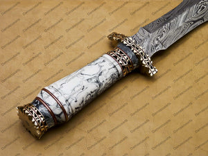 14" personalized Python High End Handmade Damascus Steel Mosaic Bowie Knife Hunting Knife 9 inches Blade with handle leather sheath