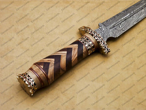 18" personalized Python High End Handmade Damascus Steel Mosaic Bowie Knife Hunting Knife 13 inches Blade with handle leather sheath