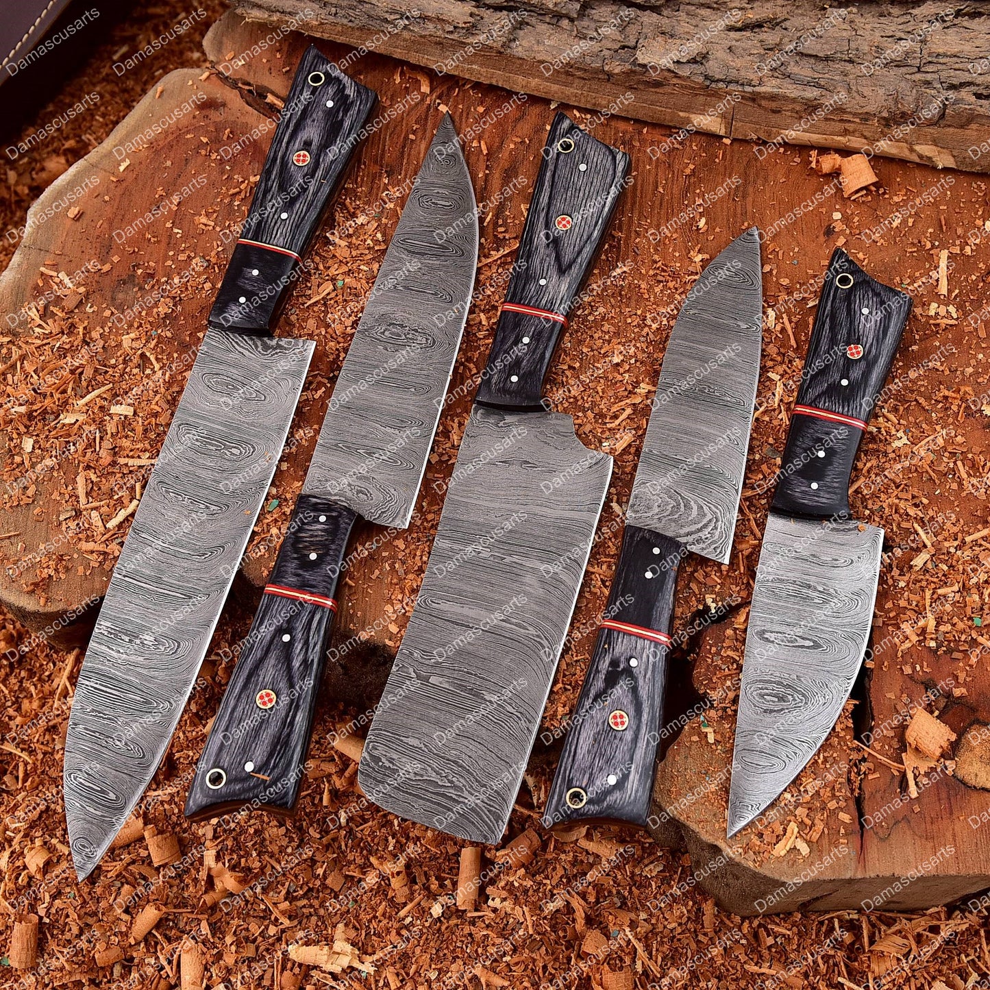 Handmade Damascus Steel Chef Knife Set With Rolling Bag Black