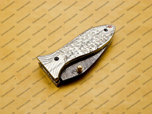 customize Custom Hand Made Damascus Steel Folding knife Fish shape knife Pocket Knife Handle Makarta Sheet Best Gift with Leather Sheeth