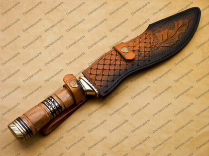 Handmade damasucs Custom Steel Hunting Bowie Knife Fixed Blade with Leather sheath Personalized Knife for Men, Gift for Men, Handmade Gift