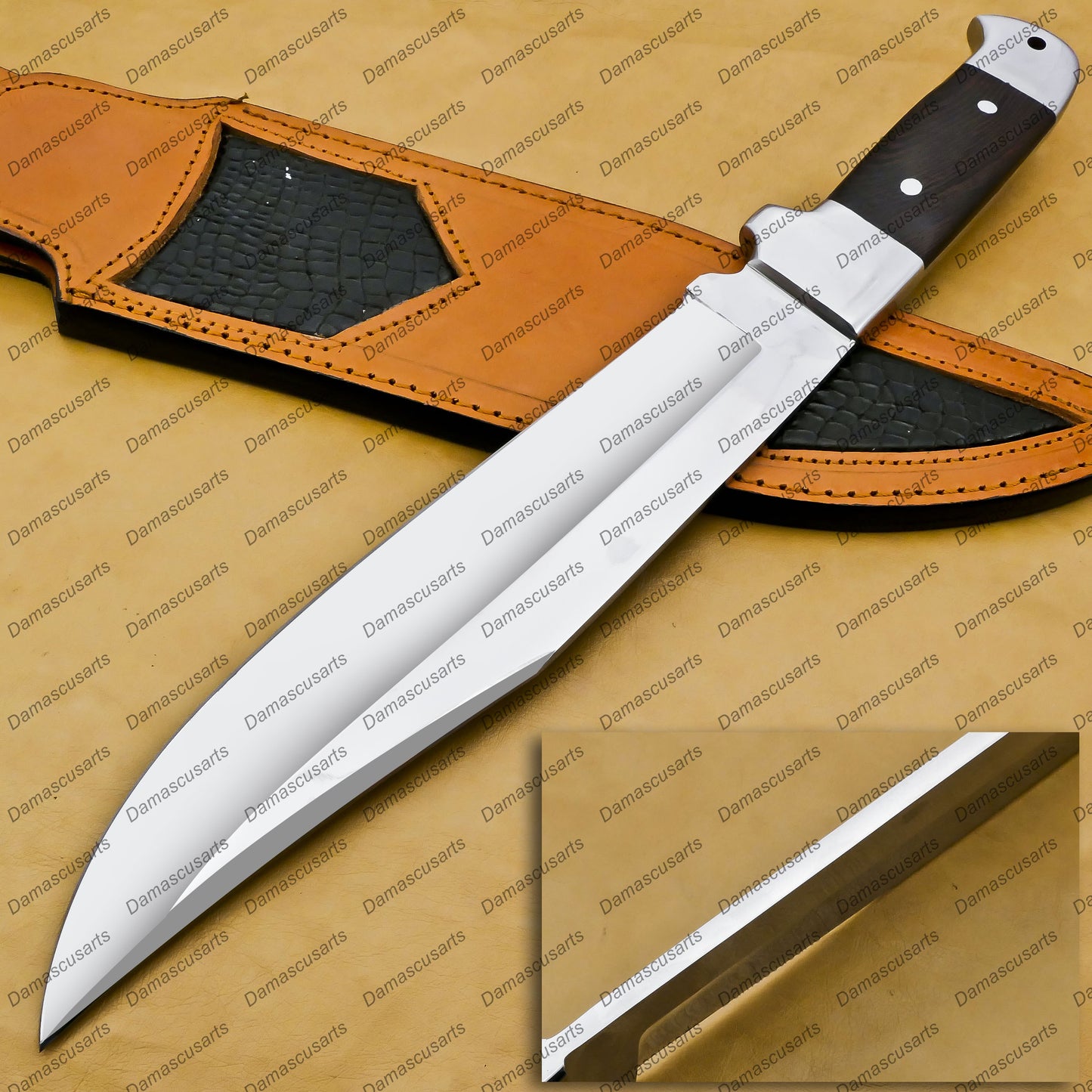 Handmade D2 Custom Steel Hunting Bowie Knife Fixed Blade with Leather sheath