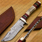 Personalized 10" inch Handmade Damascus Steel Hunting knife Handle Deer Antler The Handle Color and Gard shape with rod and leather