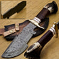 12" personalized Python High End Handmade Damascus Steel Mosaic Bowie Knife Hunting Knife 7 inches Blade with handle leather sheath