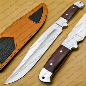 Handmade D2 Custom Steel Hunting Bowie Knife Fixed Blade with Leather sheath