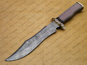 14" personalized Python High End Handmade Damascus Steel Mosaic Bowie Knife Hunting Knife 9 inches Blade with handle leather sheath