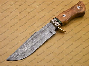 customize hand made Damascus Fixed Blade Hunting Bowie Skinner Survival Handmade knife Outdoor Bowie Damascus Knife with leather sheath