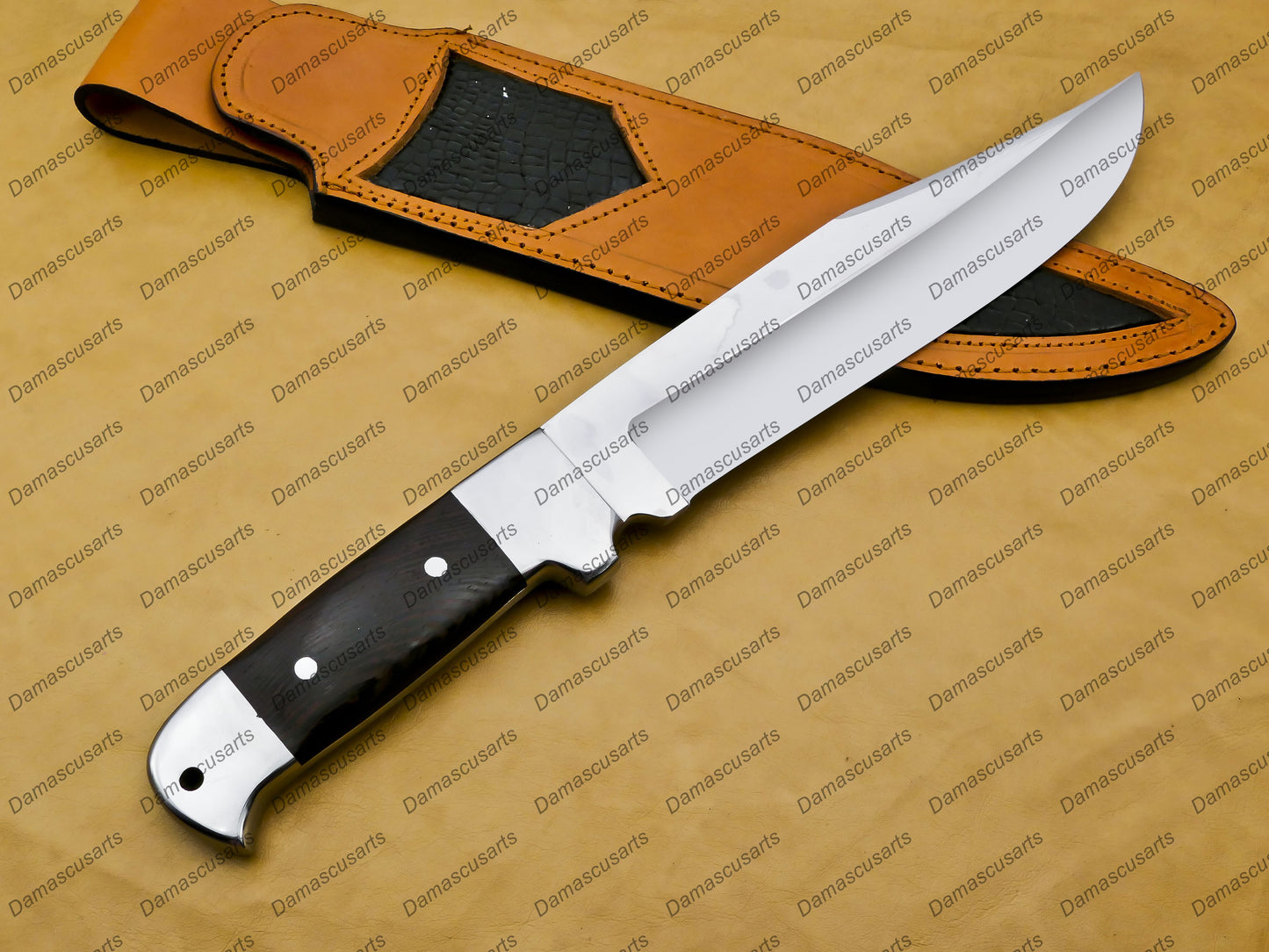 Handmade D2 Custom Steel Hunting Bowie Knife Fixed Blade with Leather sheath