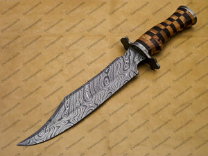 14" personalized Python High End Handmade Damascus Steel Mosaic Bowie Knife Hunting Knife 9 inches Blade with handle leather sheath