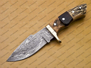 customize Custom Hand Made Forged Hunter Knife Damascus Steel Bowie Knife Handle Tali Wood With Leather Sheath