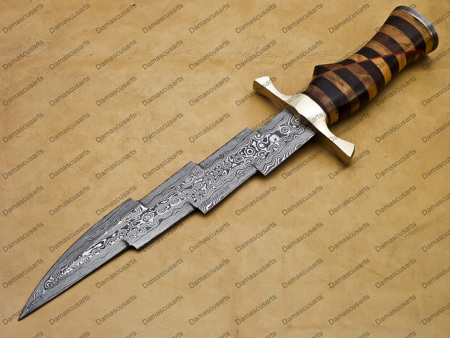 12" personalized Python High End Handmade Damascus Steel Mosaic Bowie Knife Hunting Knife 7 inches Blade with bone handle leather sheath