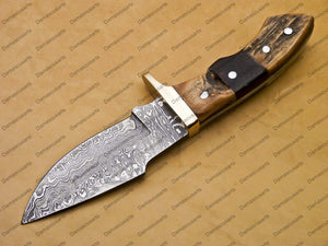 customize Custom Hand Made Forged Hunter Knife Damascus Steel Bowie Knife Handle Tali Wood With Leather Sheath