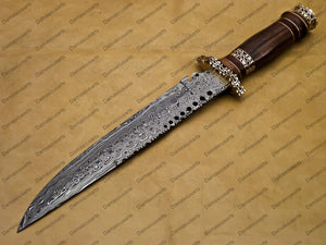 14" personalized Python High End Handmade Damascus Steel Mosaic Bowie Knife Hunting Knife 9 inches Blade with handle leather sheath