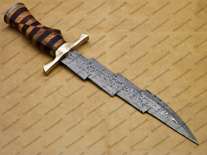 12" personalized Python High End Handmade Damascus Steel Mosaic Bowie Knife Hunting Knife 7 inches Blade with bone handle leather sheath