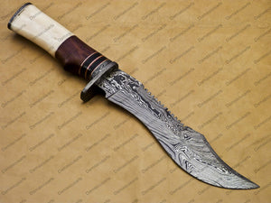 18" personalized Python High End Handmade Damascus Steel Mosaic Bowie Knife Hunting Knife 13 inches Blade with handle leather sheath