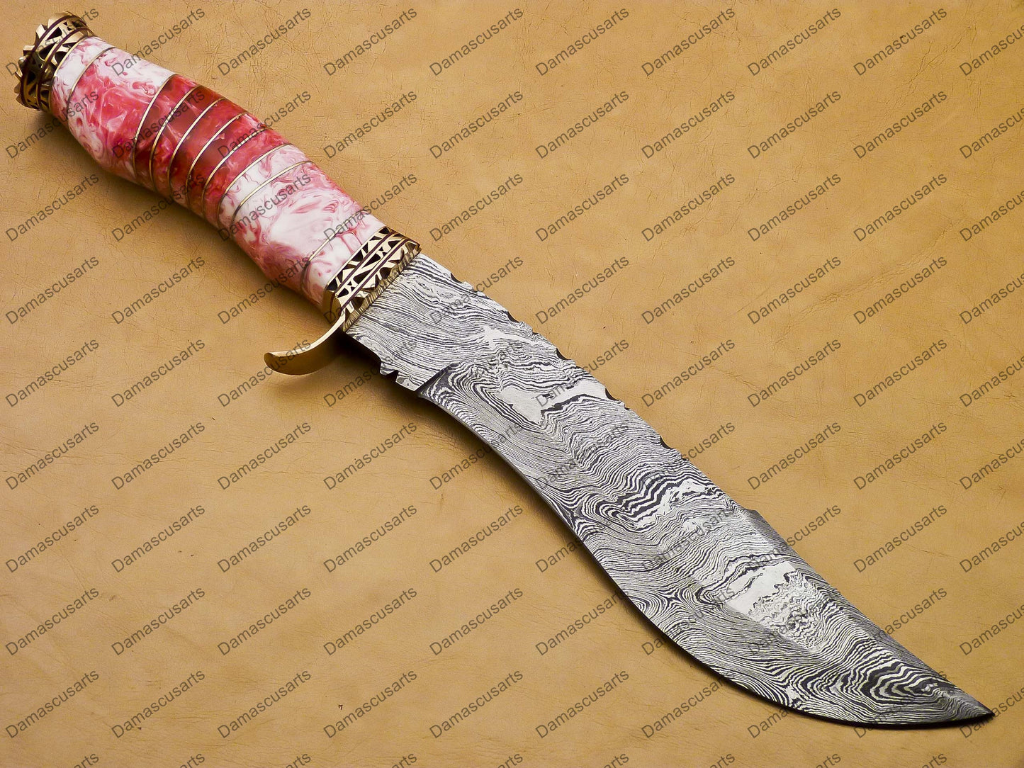 12" personalized Python High End Handmade Damascus Steel Mosaic Bowie Knife Hunting Knife 7 inches Blade with bone handle leather sheath