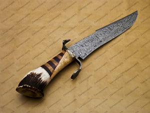 16" personalized Python High End Handmade Damascus Steel Mosaic Bowie Knife Hunting Knife 9 inches Blade with handle leather sheath