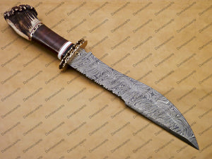 14" personalized Python High End Handmade Damascus Steel Mosaic Bowie Knife Hunting Knife 7 inches Blade with stage handle leather sheath