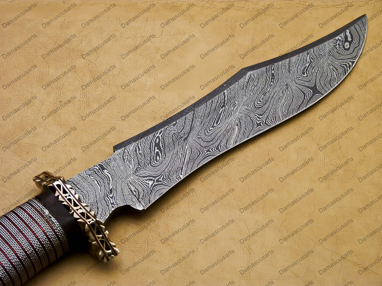 14" personalized Python High End Handmade Damascus Steel Mosaic Bowie Knife Hunting Knife 9 inches Blade with handle leather sheath