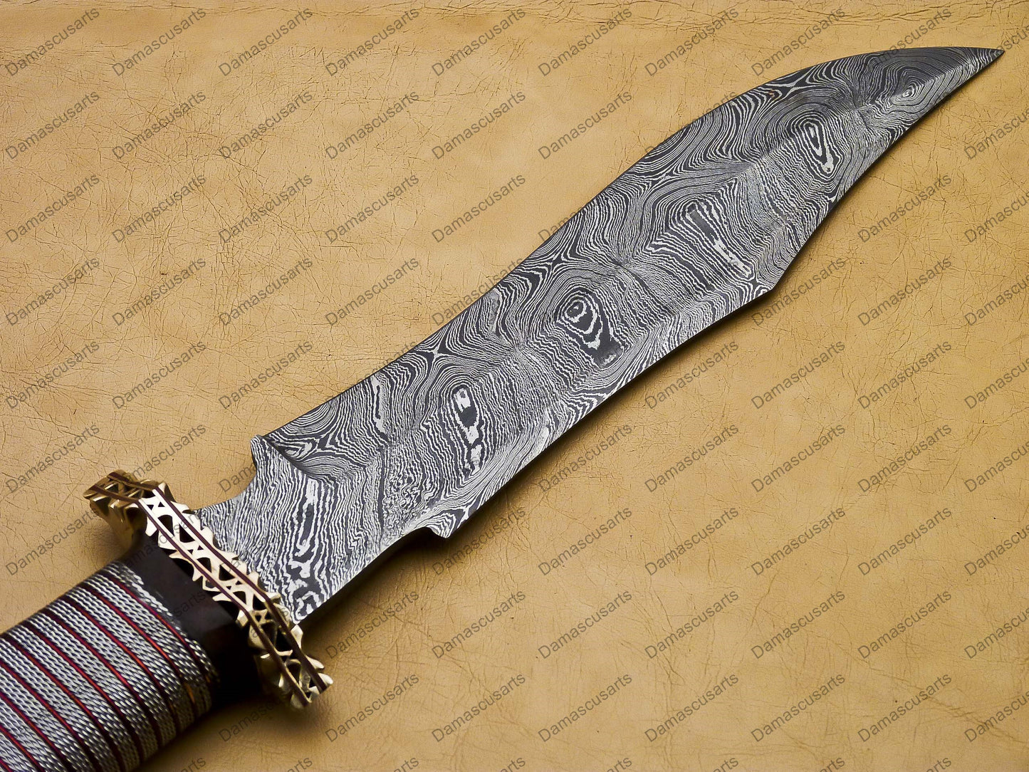 14" personalized Python High End Handmade Damascus Steel Mosaic Bowie Knife Hunting Knife 9 inches Blade with handle leather sheath