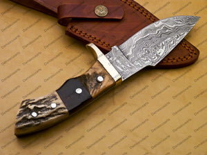 customize Custom Hand Made Forged Hunter Knife Damascus Steel Bowie Knife Handle Tali Wood With Leather Sheath