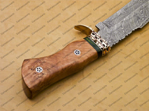 customize hand made Damascus Fixed Blade Hunting Bowie Skinner Survival Handmade knife Outdoor Bowie Damascus Knife with leather sheath