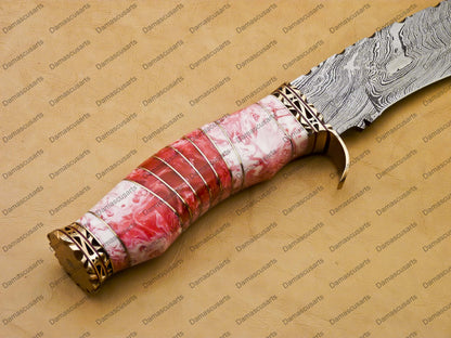 12" personalized Python High End Handmade Damascus Steel Mosaic Bowie Knife Hunting Knife 7 inches Blade with bone handle leather sheath