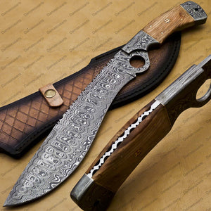 14" personalized Python High End Handmade Damascus Steel Mosaic Bowie Knife Hunting Knife 9 inches Blade with handle leather sheath